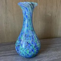 美しい　津軽びいどろ 花瓶 青緑マーブル☝˃̵͈̑ᴗ˂̵͈̑❤