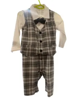 グレー系チェック ベスト付きロンパース