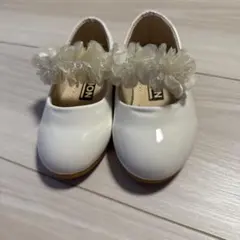 ホワイト フラワーリボン フォーマルシューズ14センチ