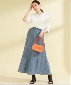 フレアスカート 青 ロング フリル