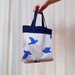 ＊ハンドメイド サブバッグ 青い鳥＊マチあり、内ポケットあり