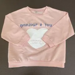 西松屋　ハート柄　裏毛　薄手トレーナー　ピンク系　100