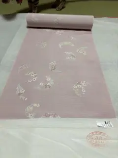 正絹 反物 ピンク 花柄 丹後ちりめん 未仕立て 着尺　夏着物　絽　小紋　美品のサムネイル