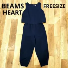 美品✨ビームスハート　オールインワン　サロペット　ネイビー　フリーサイズ