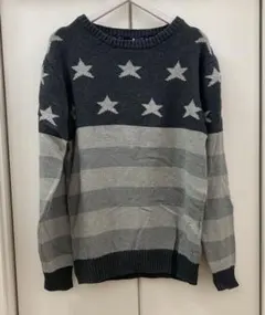 未使用　長袖ニット　セーター　星柄　グレー　L
