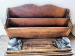 【レア美品】木製レターラック＋インクウェル一体型　フランスアンティーク レア美品】木製レターラック＋インクウェル一体型 フランス