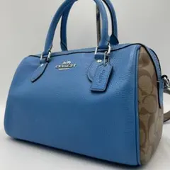 良品 COACH ショルダーバッグ レザー ブルー シグネチャー 2way - メルカリ