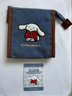 アイシナモロール サガラ刺繍　スクエアポーチ　デニムポーチ　シナモン　サンリオ
