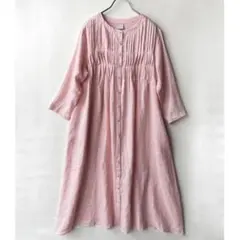 極美品✨ツハル　2.4万　リネン　ピンタックロングワンピース　薄ピンク　S