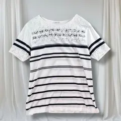 element of SIMPLE LIFE 刺繍切替ボーダー半袖TシャツM春夏