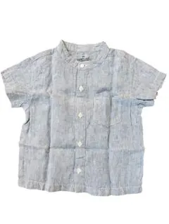 【未使用】無印良品 キッズ シャツ 100cm 麻混 半袖 ストライプ