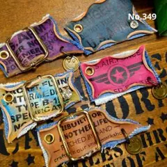 349♡革タグ　デニム　お買い得　個性的　スマイル　にこちゃん　英字　NEW