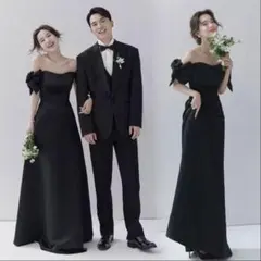 ブラック オフショルダー ウェディングドレス