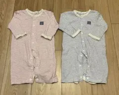 双子ロンパース　2枚セット　ボーダー　60-70センチ　西松屋