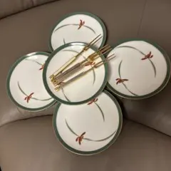 未使用　香蘭社　お皿　花と葉デザイン 食器セット5枚とフォーク4本セット