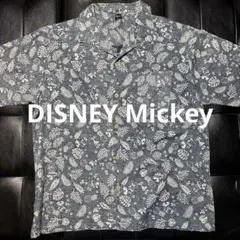 【Disney】裏地使い ディズニー ミッキー アロハシャツ 3L 綿 紺