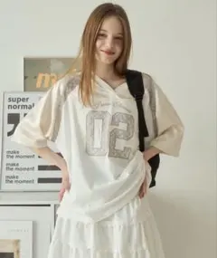 BirthdayRoom サテン レース ナンバープリント Tシャツ 夏服のサムネイル