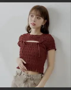 ❣️美品❣️【Chico】フロントリボンボレロデザインT・ブラウン・FREE