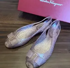 Salvatore Ferragamo リボン ラバーシューズ ラメ ヴァラ
