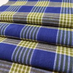 藍染　手織り木綿　反物古布　着物リメイク　反物カット売り　格子柄はぎれ　訳あり