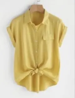新品未使用⭐︎黄色 フロントボタン　フレンチスリーブ　半袖 シャツ