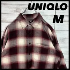 ♪*♪様 UNIQLO フランネルチェックシャツ 長袖 M ボルドー グレー