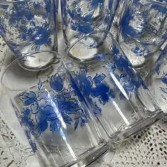 昭和レトロ　未使用　青い花柄ガラスコップ10個セット