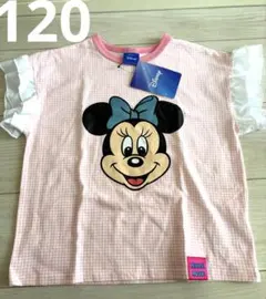 【新品】Disneyミニーマウス フリル袖 Tシャツ 120 ピンクチェックのサムネイル