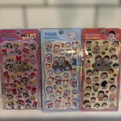 プチドロップステッカー 3種セット パワーパフ 도라에몽 ちびまる子ちゃん