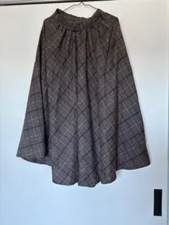 ブラウン チェック柄 フレアスカート