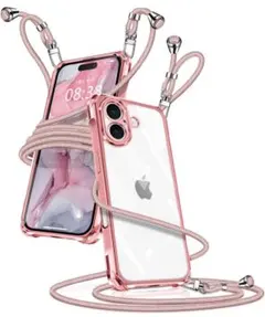 iPhone 16 用 ケース クリア ショルダー ローズゴールド