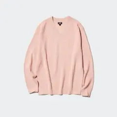 【新品】ユニクロ ワッフルVネックセーター ピンク 3XL