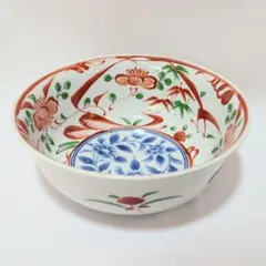 前畑　庫山窯　染錦花唐草　赤絵金彩　大皿　大鉢　盛鉢　菓子鉢　染付色絵　古伊万里 美濃焼 - 前畑陶器 庫山窯 窓絵花唐草 中鉢揃 5枚セット 金彩