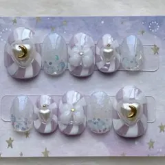 ネイルチップ　月　ドリーム　在庫処分　現品　量産型　ゆめかわ　紫　平成　サブカル