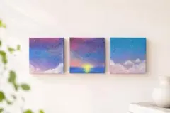 3点セット】空の風景画 原画 ミニキャンバス 描き 現代アート 抽象画