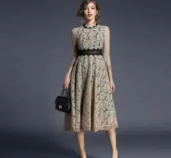 ★ワンピースドレス ★パーティードレス☆ブラウンベージュ Mサイズ☆