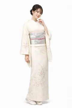 訪問着 フルセット５点M〜Ｌ刺繍飛鳥花唐草文　暈し染金銀彩　正絹　トールサイズ