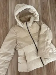 フード付ダウンジャケット/レディース/ベージュ×オフホワイト/M