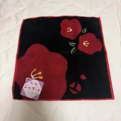 花柄タオルハンカチ 赤黒