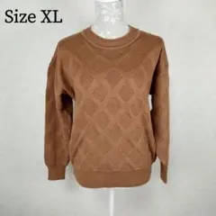 【日本製 美品】 ダイヤ柄 アーガイル 長袖 ニットセーター ブラウン XL