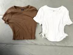 美品shein 白12y13y 、ブラウンXSカットソー2枚おまとめ売り
