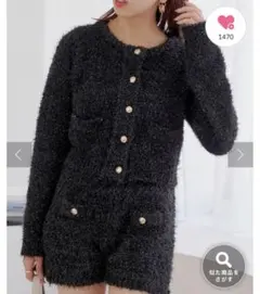 m*y様 ラメシャギー金釦コンパクト長袖カーディガン