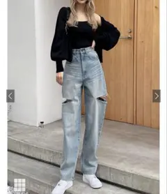 スリットデニムワイドパンツ