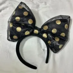 ミニーマウス カチューシャ 黒金 水玉