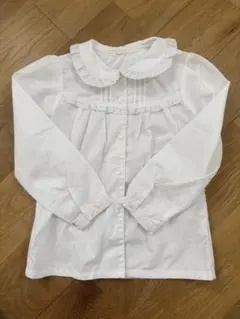 ホワイト長袖シャツ フリル襟 120