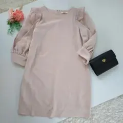 j244　snidel スナイデル 袖フリル ワンピース ピンク系1 フォーマル