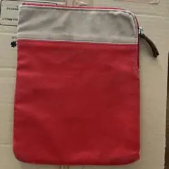 キャンバス クラッチバッグ 赤とベージュ