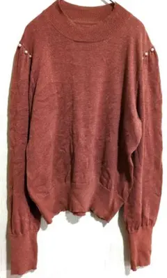 1点もの✨ブラウン パール装飾 ニットセーター 長袖レディースおとな可愛い