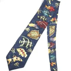 【vintage】90's ネクタイ 総柄 フィッシュ 魚 熱帯魚 虎 アニマル