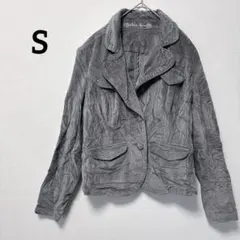 ⭐️早い者勝ち✨【S】レディース グレー ボタン付き ベルベット風 ジャケット